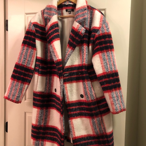 MISSGUIDED white plaid brushed formal coat - Picture 5 of 8